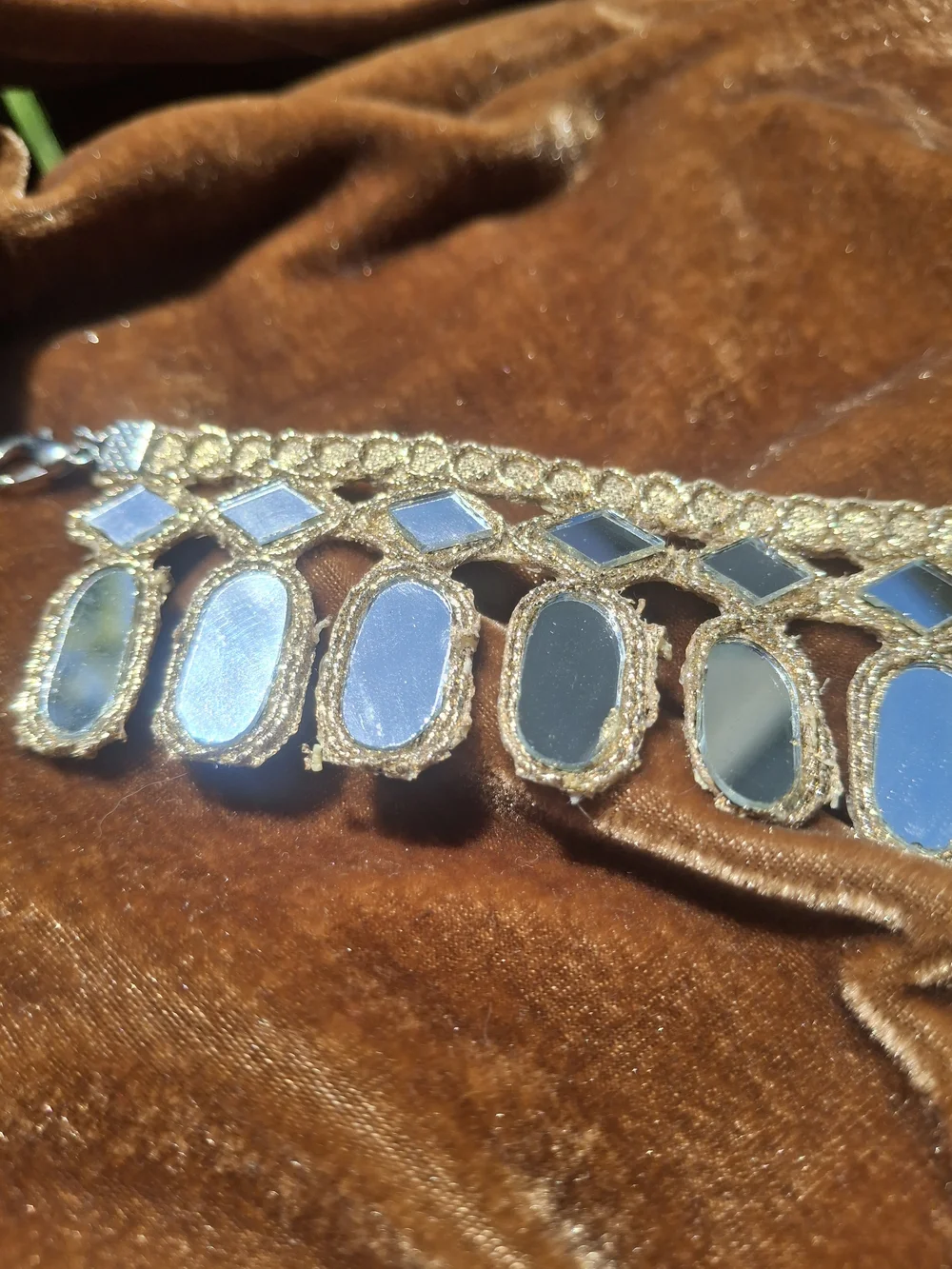 Handmade Gold Mirror Glass Fringe Choker Necklace - Women's Jewelry Silver Boho - Picture 8 of 8